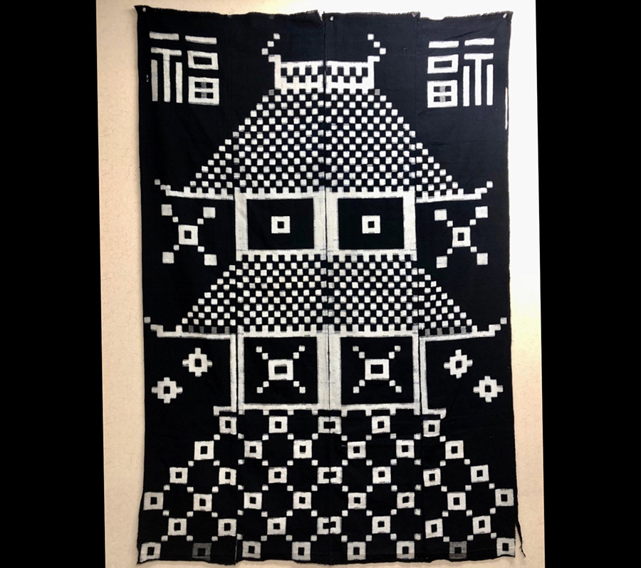 久留米絣　城図柄　筒描　４巾